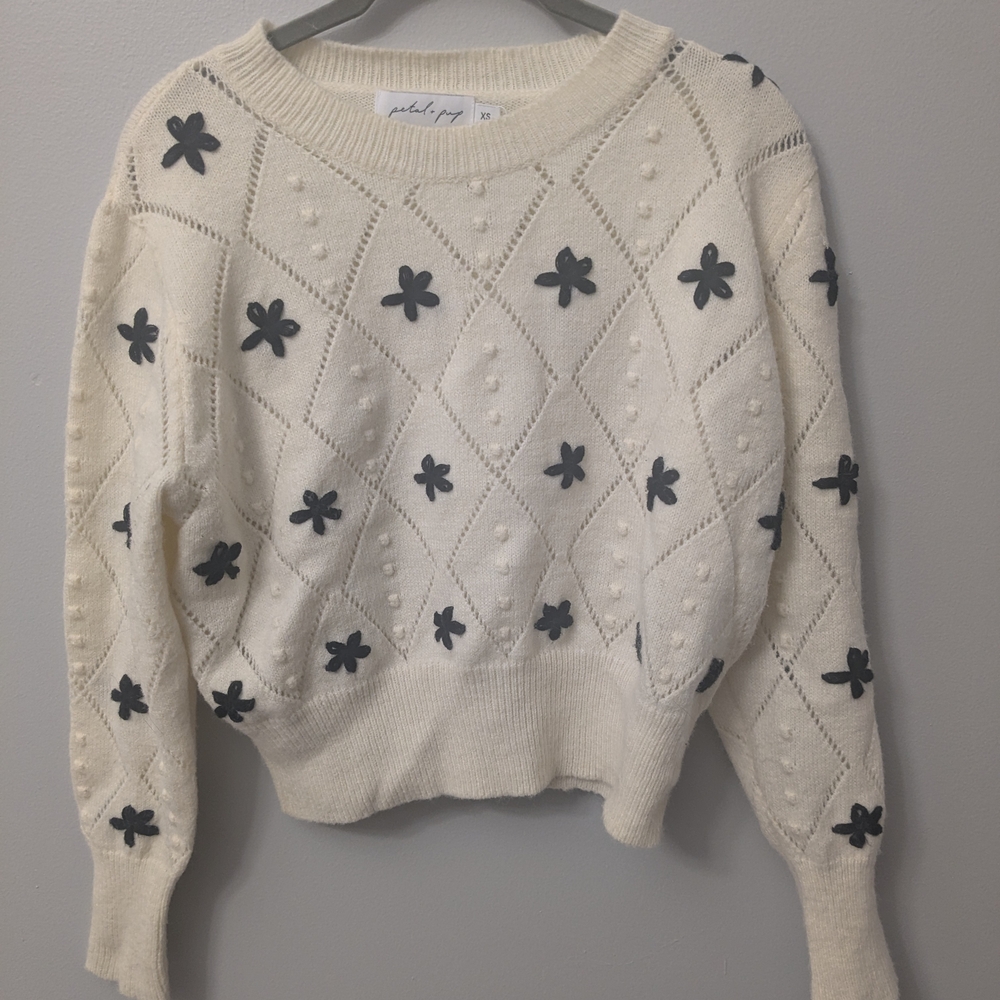 Petal & Pup Gracie Flower Textured Crewneck Knit Sweater 